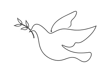 Simple line drawing dove peace branch hope symbol