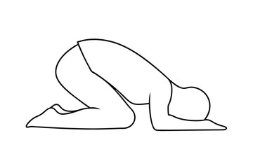 Child in child's pose line drawing yoga illustration