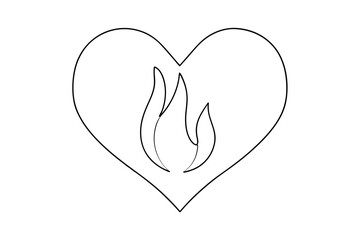 Heart shaped line drawing with a flame inside