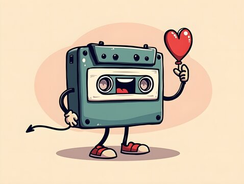 Hand drawn Retro Mascot happy cassette cartoon illustration