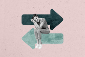 Creative image artwork collage of happy businesswoman sit arrow development concept career...
