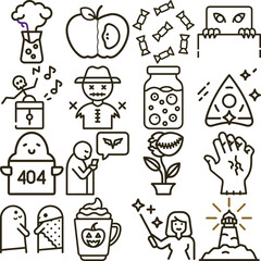 Halloween icons collection line art style