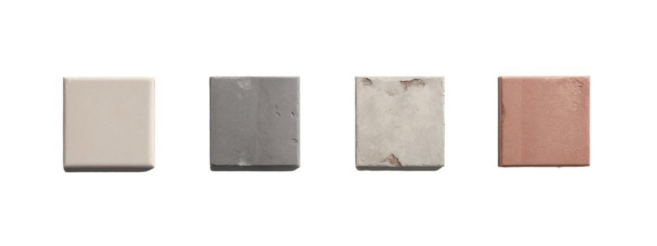 A set of four different colored tiles