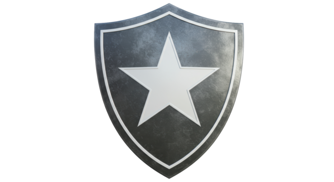 Isolated Silver Shield with White Star Emblem