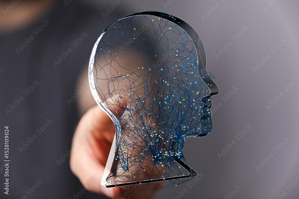 Aufkleber Abstract image of a digital brain network. Represents AI, neural connections, and technological innovation.