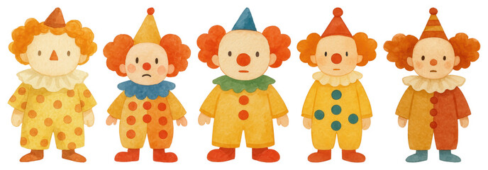 Fototapeta premium PNG Colorful whimsical clown illustration, element set on transparent background
