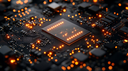 Glowing Central Processing Unit (CPU) on Circuit Board - Close-Up