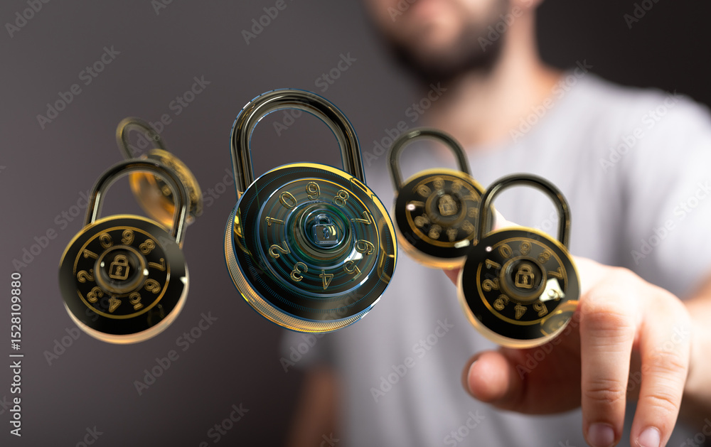 Poster Protecting sensitive information with strong encryption and digital security measures.