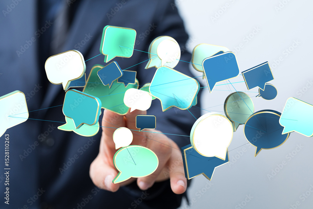 Poster Abstract image of interconnected speech bubbles, symbolizing global communication and networking.