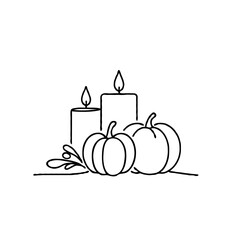 Line drawing of pumpkins and candles for autumn decoration  