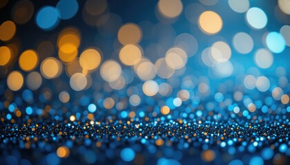 De-focused abstract glitter backdrop with blue and gold lights