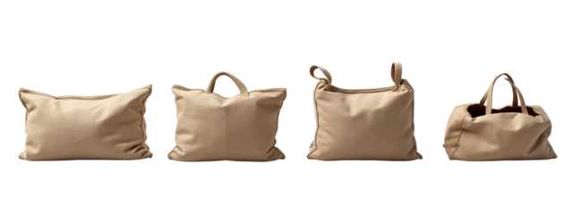 A set of four beige bags
