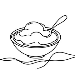 Line drawing of a bowl of ice cream with a spoon  