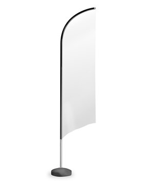 Blank generic beachflag advertising banner, isolated on white,free copy space, fictional artwork illustration
