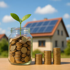Investing in the Future Coins Growing into a House with Solar Panels