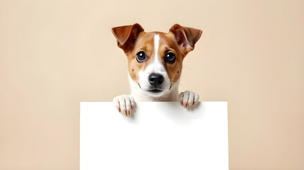 Happy Jack Russell Terrier holding a blank sign