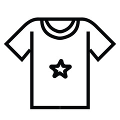 vector illustration of a simple shirt icon with a star sign in the middle. line drawing style. black and white color.