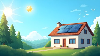 Eco-Friendly Home with Solar Panels on a Sunny Day