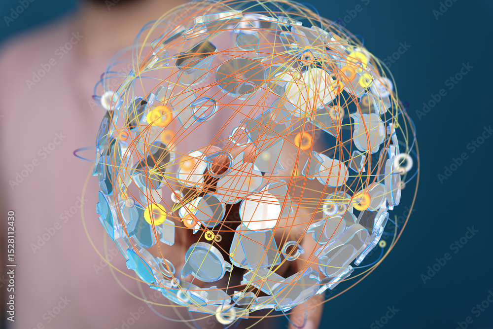 Poster Abstract image depicting a global network, digital connections, and data flow.