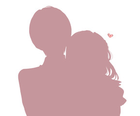 寄り添う女性と引き美味の男性　シルエット