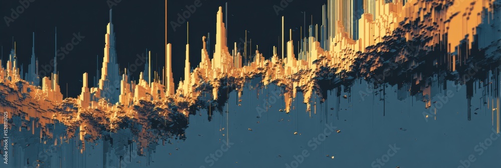 Poster financial graph experiences dramatic collapse with glitch effects in the background