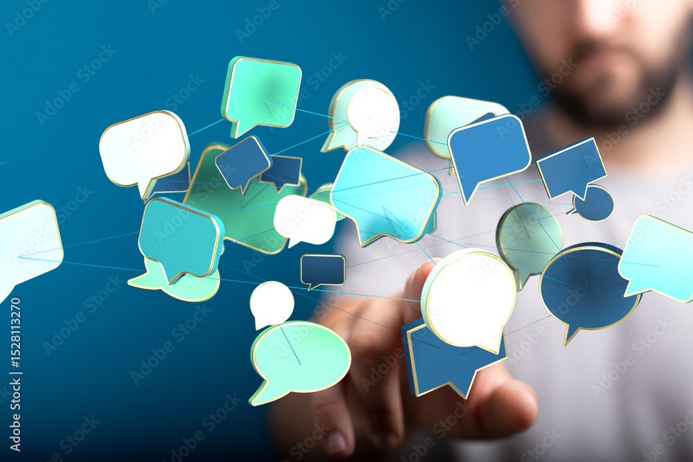 Aufkleber Abstract image of interconnected speech bubbles, symbolizing global communication and networking.