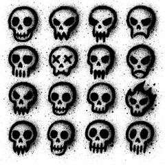 Spray Paint Skull Icons Collection – Grunge Graffiti-Style Skulls with Transparent Background (PNG)