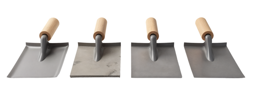 A set of four trowels with a wooden handle
