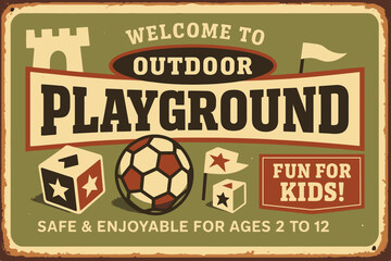 Vintage Children’s Playground Poster with Soccer Ball and Castle Graphics