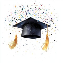 Graduation cap with colorful confetti