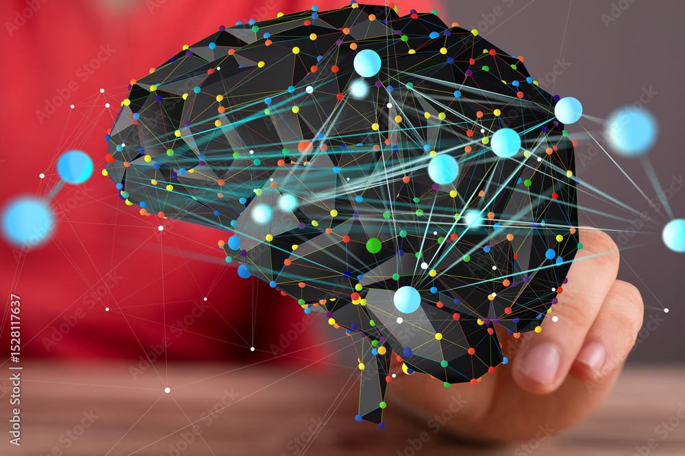 Poster Abstract image of a brain network.  Perfect for AI, technology, and neural network concepts.