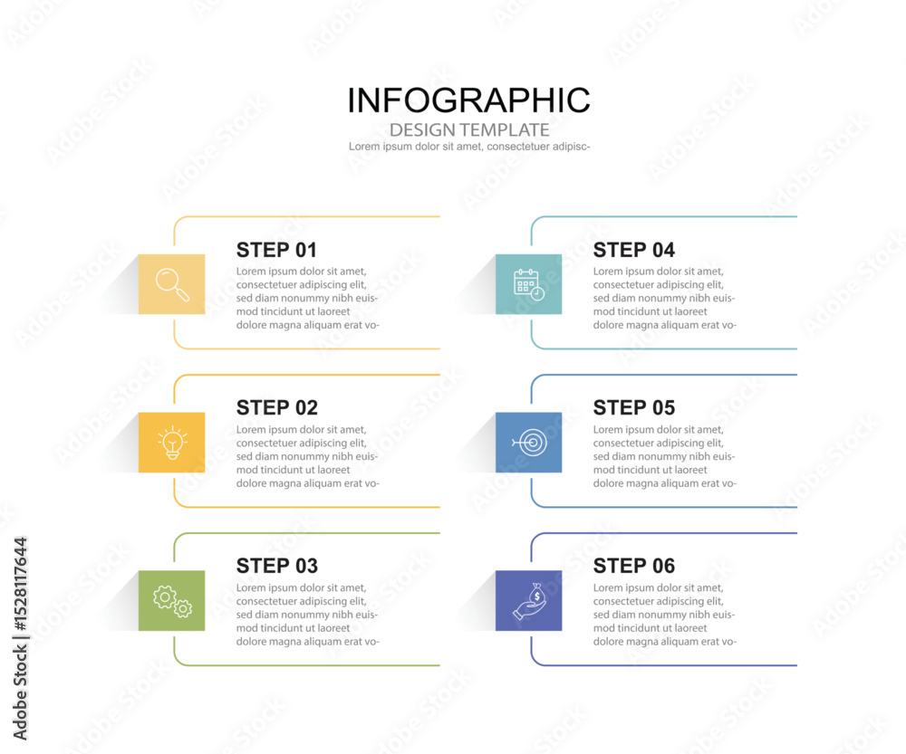 Poster Vector Infographic label design template with icons and 6 options or steps. business information, presentation and data visualization