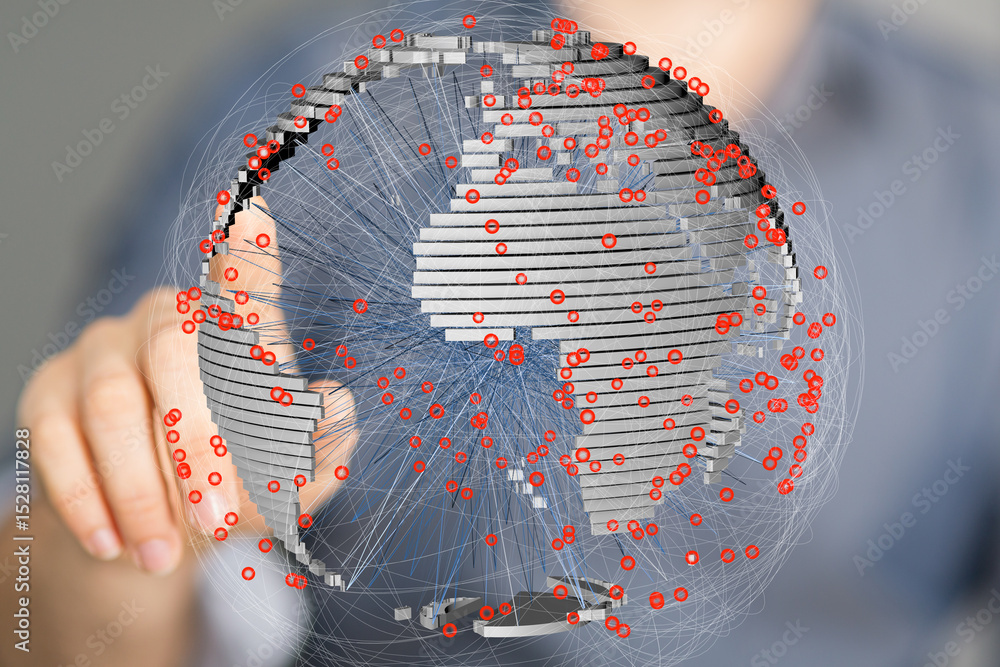 Fototapete Stock photo of a digital globe with interconnected nodes, representing global network, data, and communication.