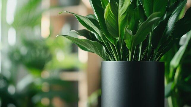A vibrant green houseplant placed in a sleek modern pot, showcasing the beauty of nature indoors and adding a fresh touch to any living space.