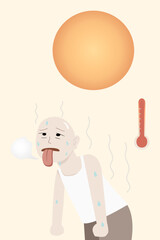 Dehydrated Man Overwhelmed by Heat – Sweat Profile for Heatstroke Safety Illustration