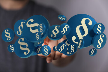 Abstract 3D rendering of paragraph symbols, ideal for legal, law, and justice concepts.