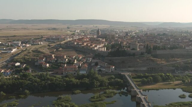 Spectacular Drone Views of the Walled City of Ciudad Rodrigo and the Agueda River, Salamanca, Spain