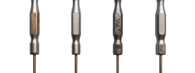 A set of four different types of screwdrivers