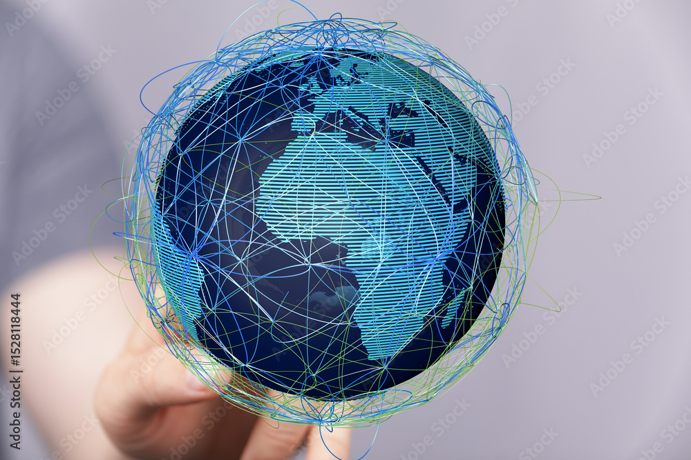 Poster Image of a digital globe showcasing interconnectedness and global communication networks.