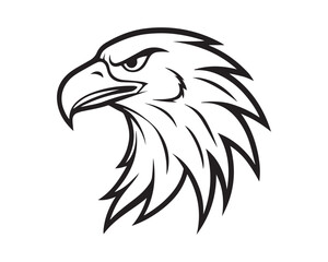 Fototapeta premium A black and white line drawing of an eagle head in profile view isolated on transparent background.