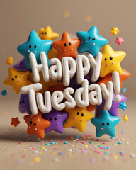 Obraz premium Colorful Happy New Year Greeting with Smiling Star and Balloons in Bright Celebration Style