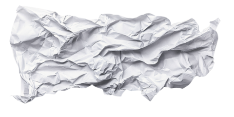 Crumpled white paper texture on black background, showing stress, failure, and recycling concept Abstract image of discarded paper ball
