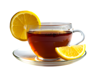 A cup of tea with lemon slices.  Perfect for a refreshing drink.