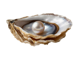 Naklejka premium Close up of a lustrous pearl inside an oyster shell.