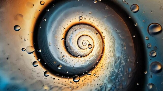 Abstract spiral shell with water droplets