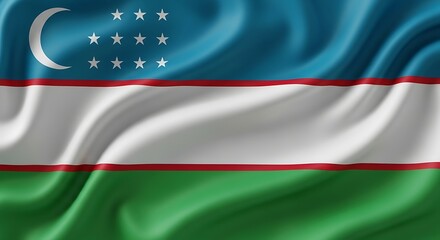 Obraz premium Uzbekistan's national flag, a flowing textile with a crescent moon and stars.
