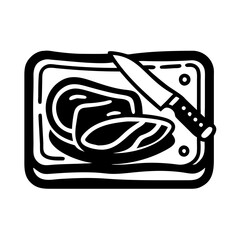 Steak on cutting board with knife icon graphic design