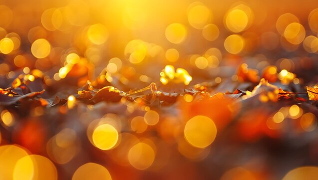 Golden Hour Abstract, Bokeh Lights, Warm Tones, Autumnal Ambiance, Glowing Ember Texture, Defocused Background, Nature Inspired