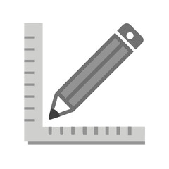 Gray pencil icon on a ruler design element for drawing and measurement