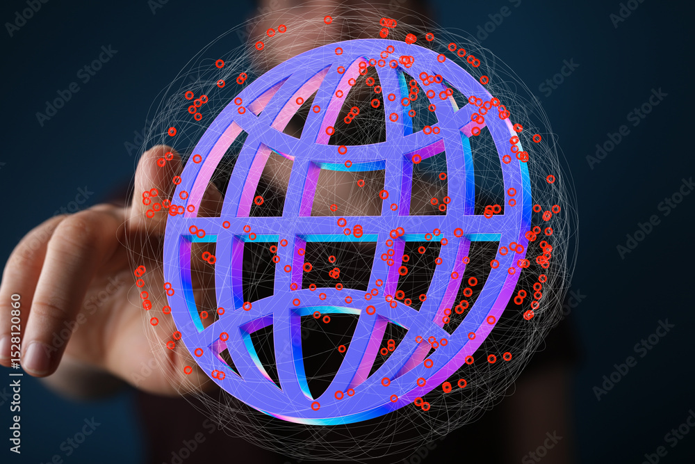 Aufkleber Abstract image of a hand interacting with a digital globe, symbolizing global connectivity and networking.